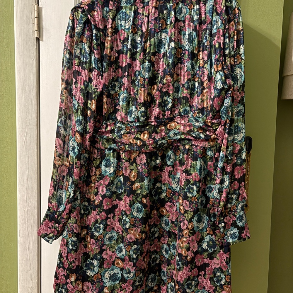 Zara Long Sleeve Floral Dress in Black, Pink, Teal, Gold - Picture 2 of 2